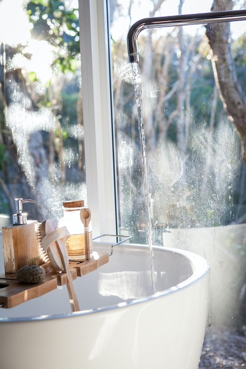 Install LED strip lights for a portable bathtub for shower